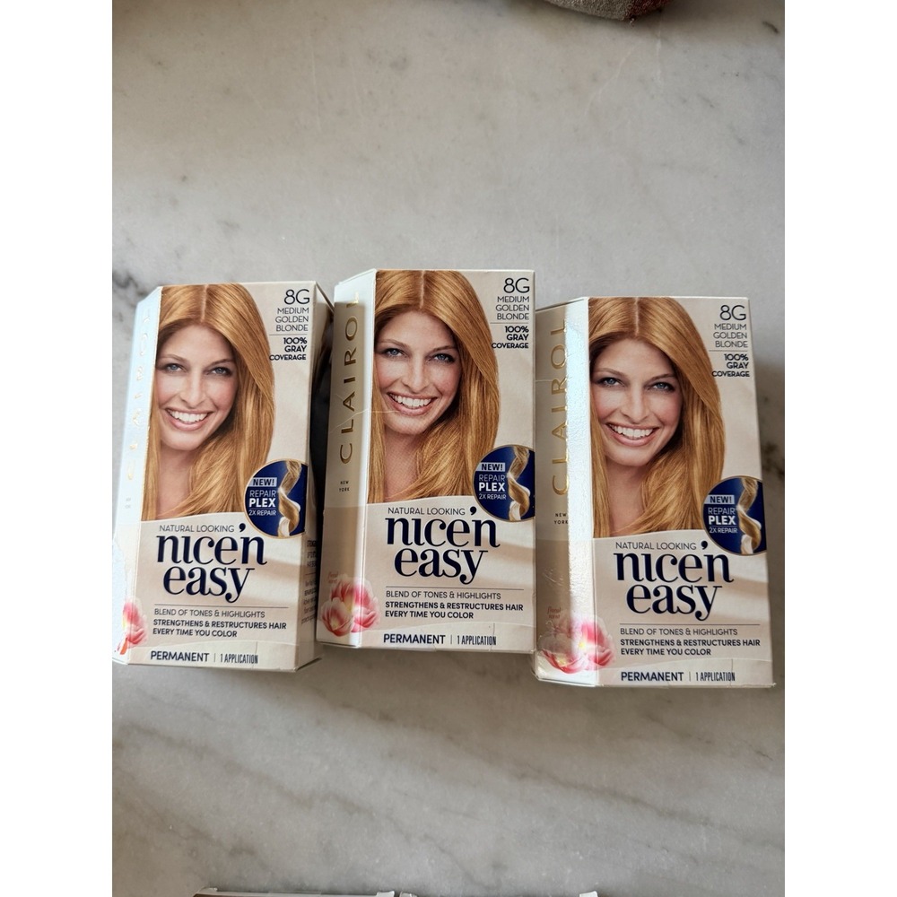 3 BOXES Clairol Nice'n Easy Permanent Hair Color 8G Medium Golden Blonde